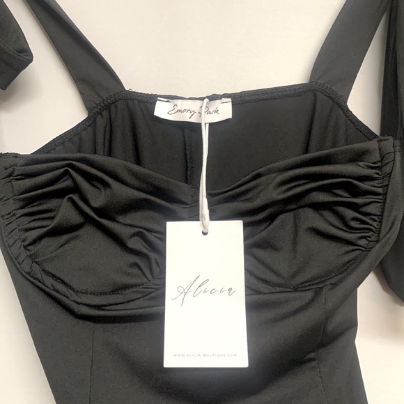 Emery Park Ruched bust tie strap black bodysuit Sz S - Picture 3 of 5